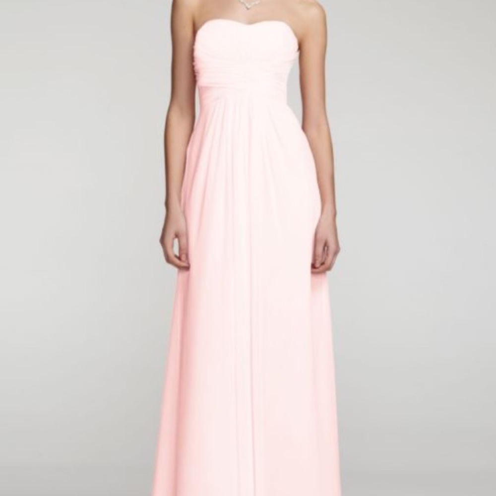 Light pink floor length bridesmaid dress